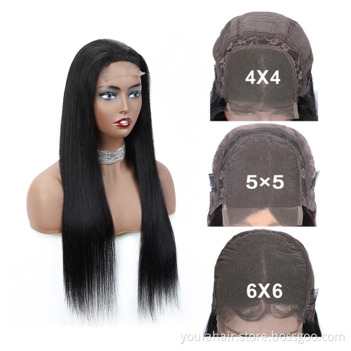 Natural Black 100% Human Hair 4x4 Transparent Lace Closure Wig Water Wave Cuticle Aligned Remy Brazilian Hair 6x6 Lace Front Wig